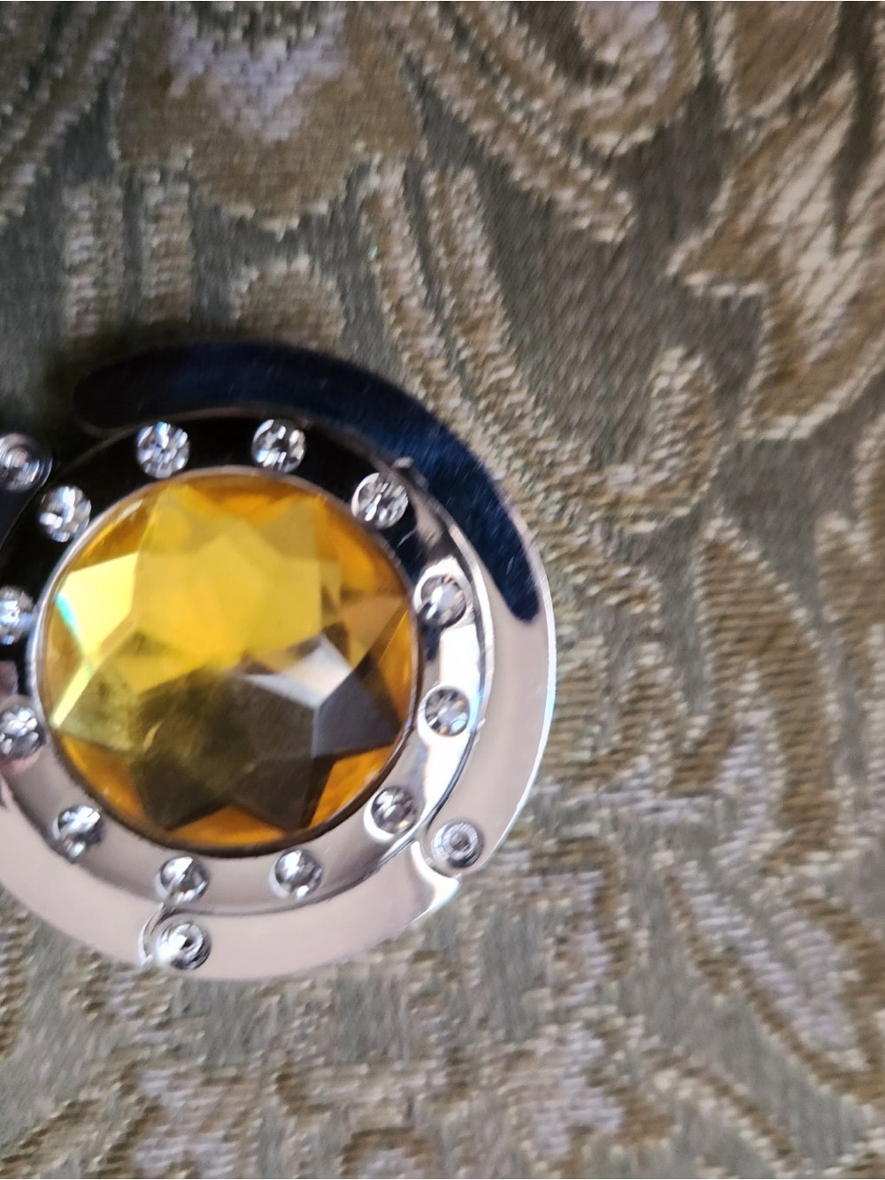 Crystal Accent Handbag Hook in Amber and Silver